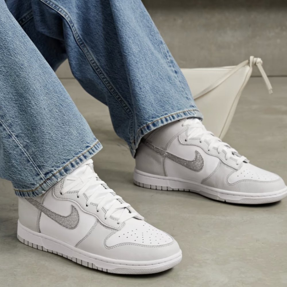 NIKE Dunk High Glittered Leather Sneakers